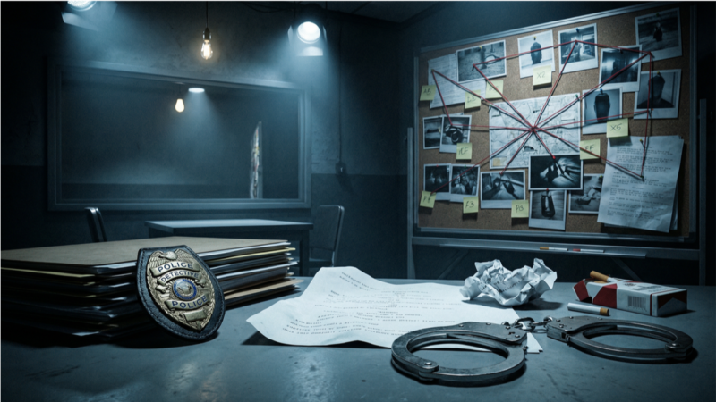  刑事役の役作りをイメージした警察署の捜査デスクの様子