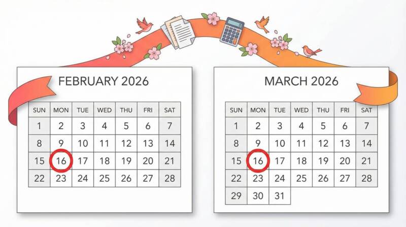 2026年確定申告の期間を示すカレンダー