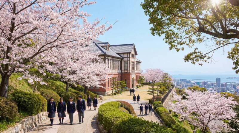 神戸市立葺合高等学校のイメージ画像・桜咲く高校の風景