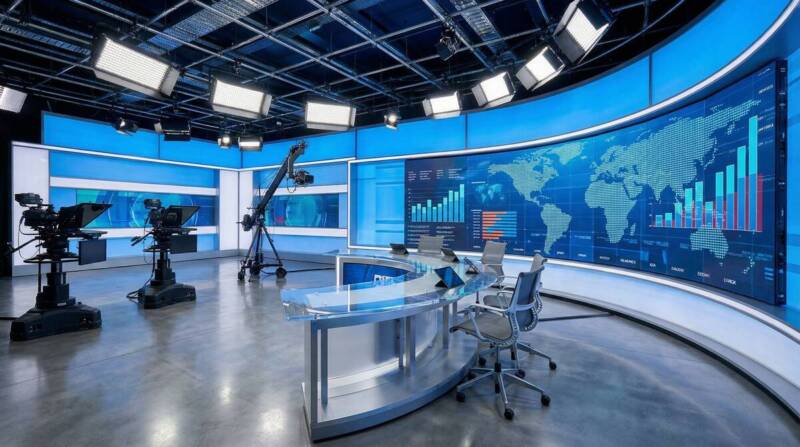 日本テレビの報道番組スタジオでニュースキャスターが活躍するプロフェッショナルな環境