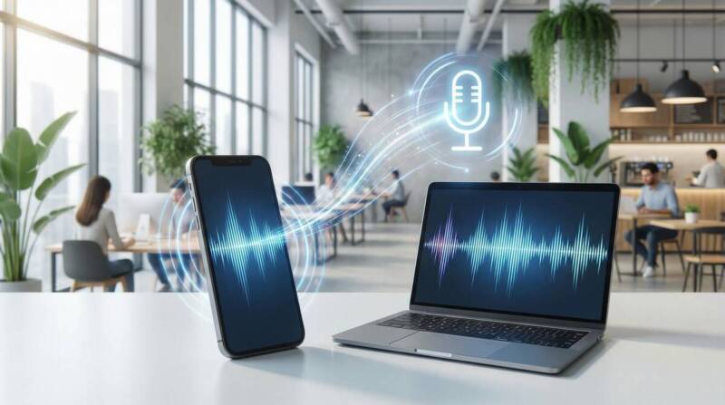 スマートフォンとノートパソコンでTypelessが動作しているイメージ
