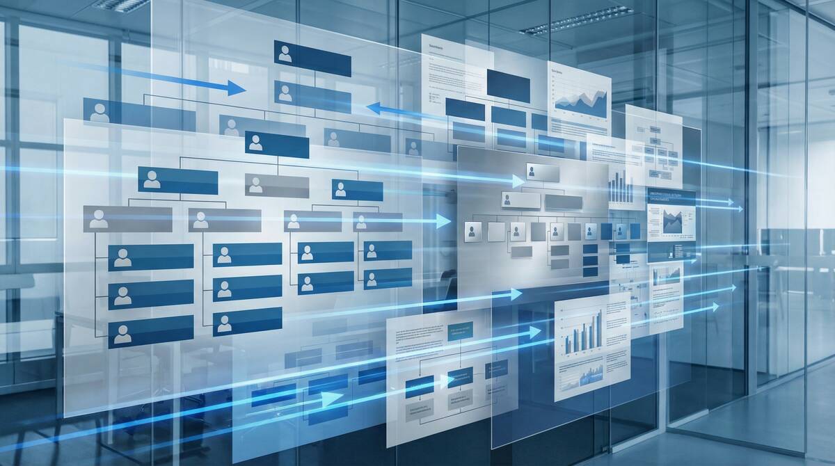 組織の人事異動を象徴するビジネスイメージ