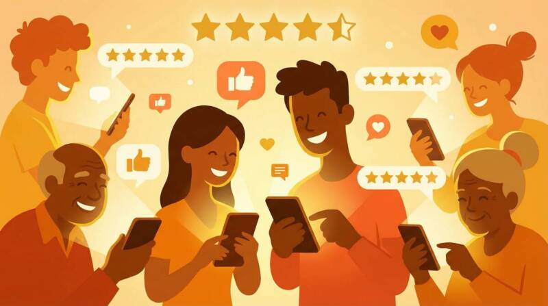 Typelessのユーザーレビューと高評価を示すイラスト