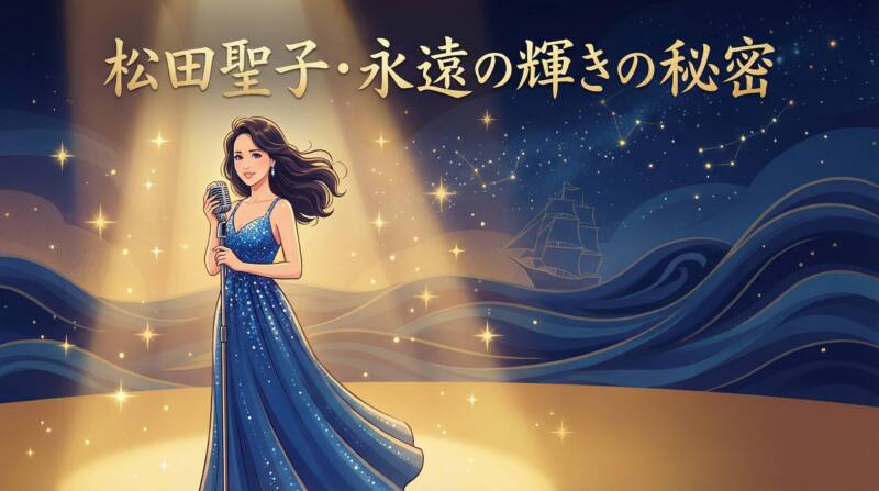 松田聖子・永遠の輝きの秘密 - 青いドレスとマイクのイラスト