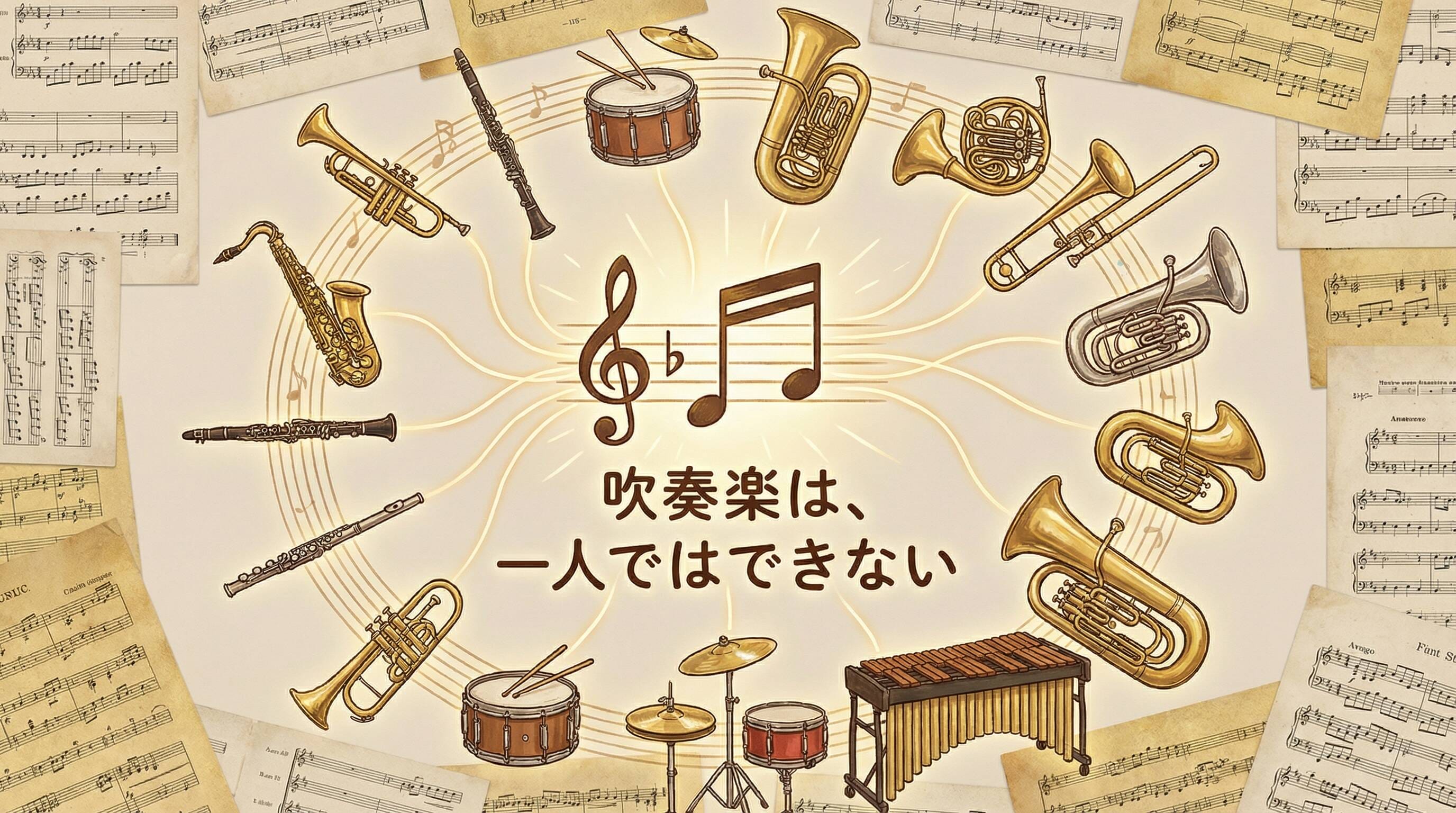 様々な楽器が集まり一つのハーモニーを奏でる様子