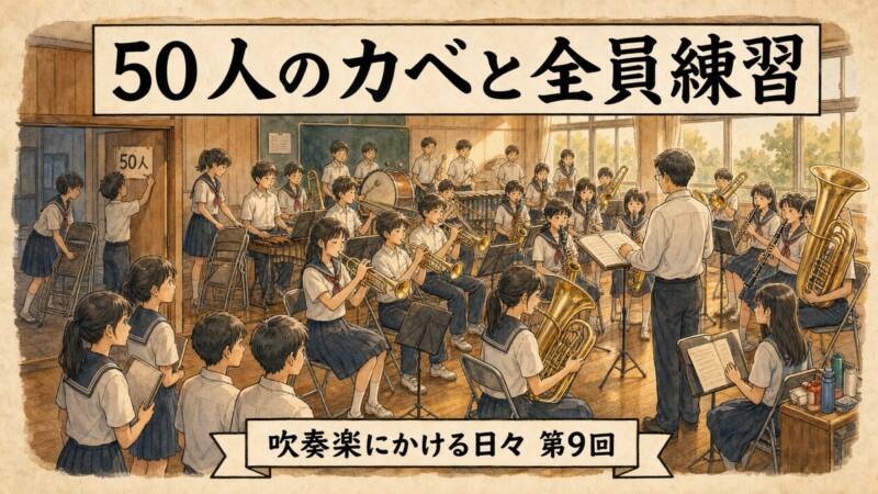 吹奏楽コンクールの夏、50人のカベと全員練習に向き合う中学校吹奏楽部の練習風景