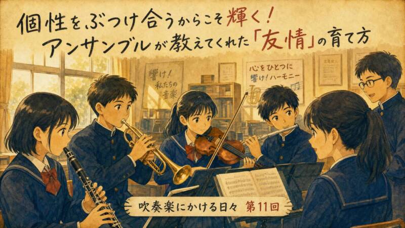 音楽室でアンサンブル練習をする中学生たち