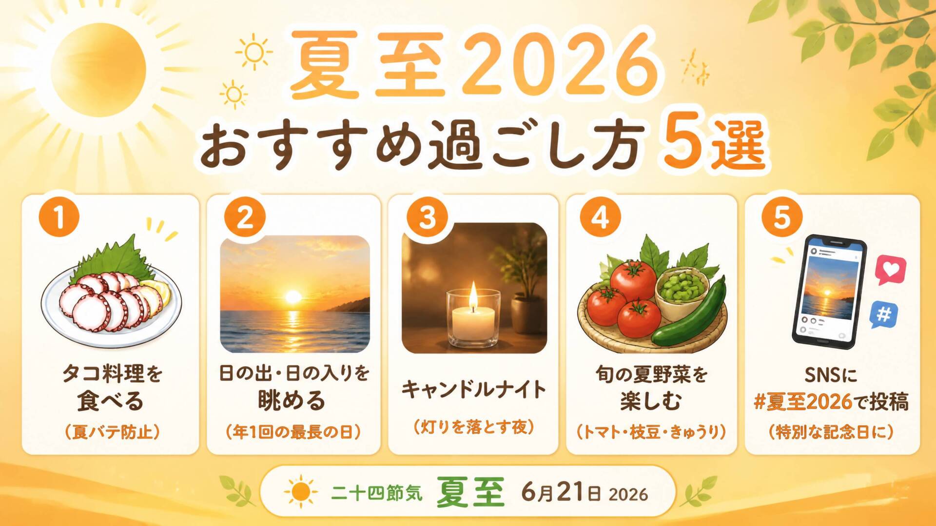 夏至2026 おすすめの過ごし方5選インフォグラフィック