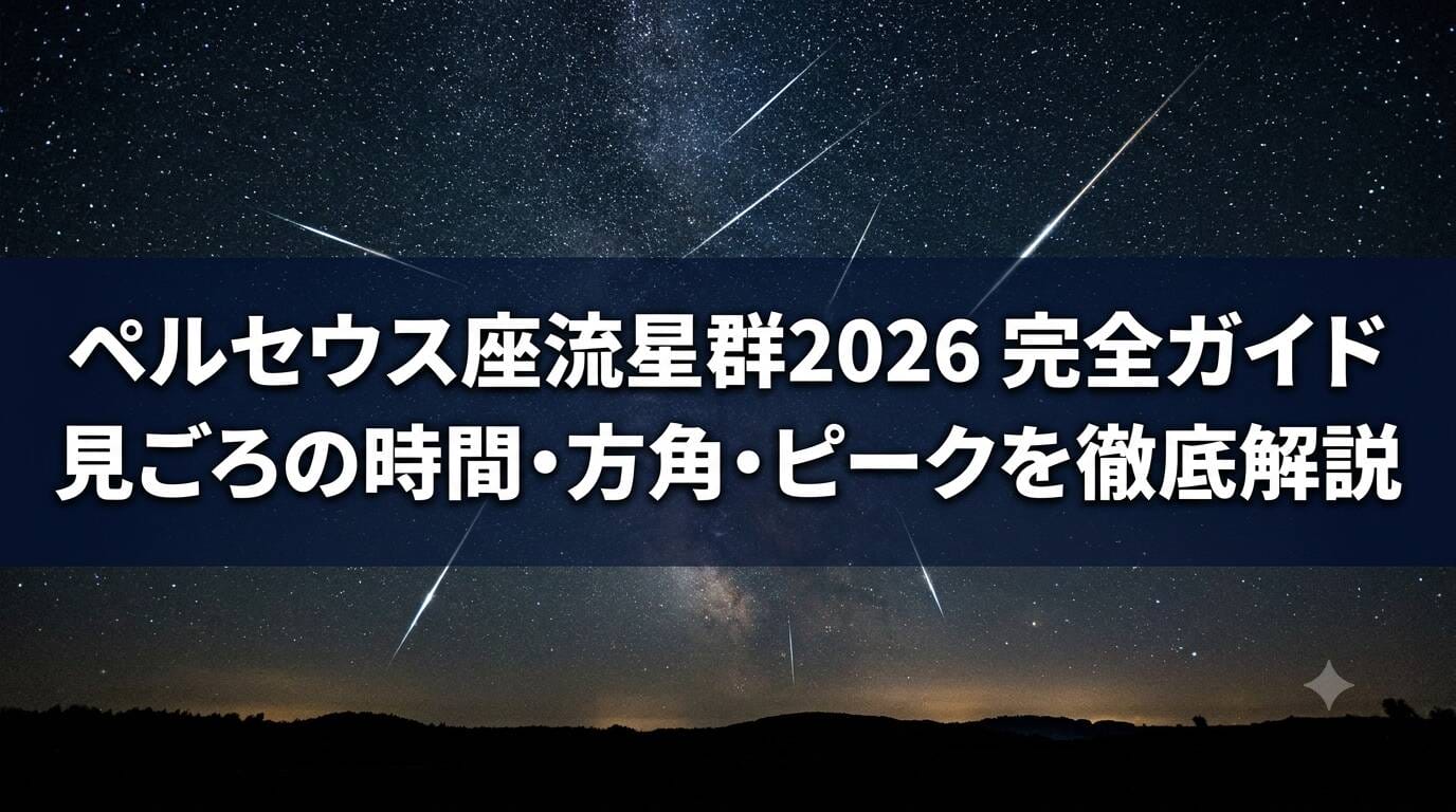 ペルセウス座流星群2026の文字が入った夜空と流れ星のアイキャッチ画像