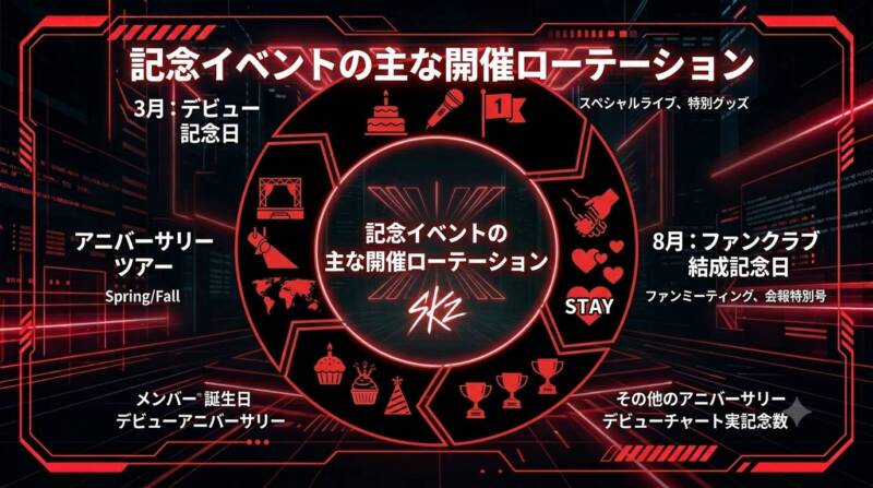 Stray Kidsの年間記念イベントサイクル図解