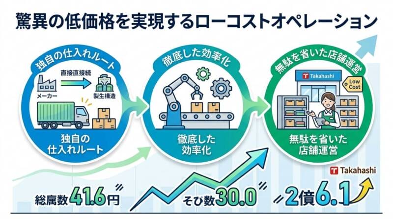 服のタカハシが低価格を実現する仕組みの仕組み図