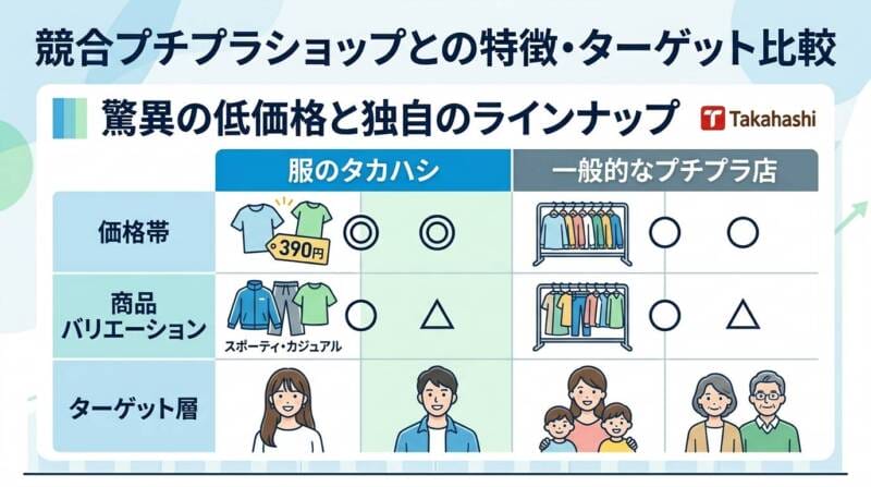 服のタカハシと他のプチプラショップとの比較図