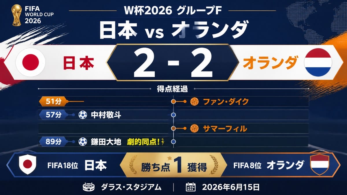 W杯2026 日本代表vsオランダ 試合インフォグラフィック 16:9