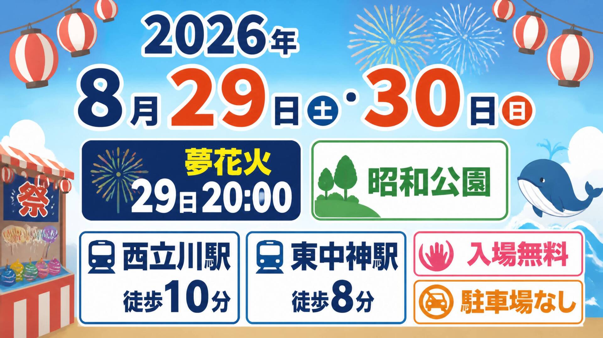 昭島市民くじら祭2026の日程・花火時間・アクセス図解