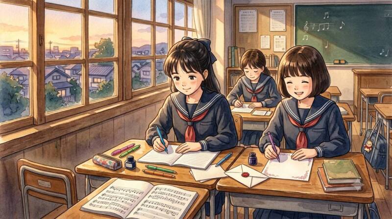 学校の垣根を越えて手紙を書き合う吹奏楽部の子どもたち