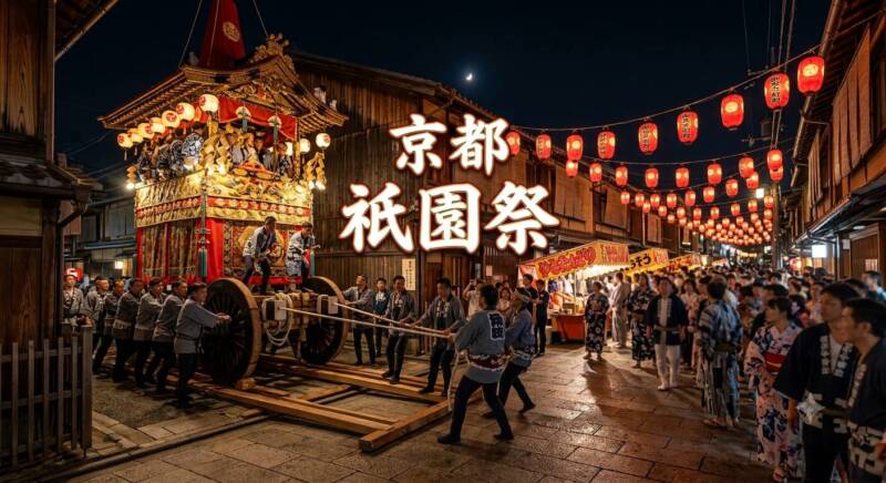 京都・祇園祭の山鉾巡行と鮮やかな伝統装飾のイメージ