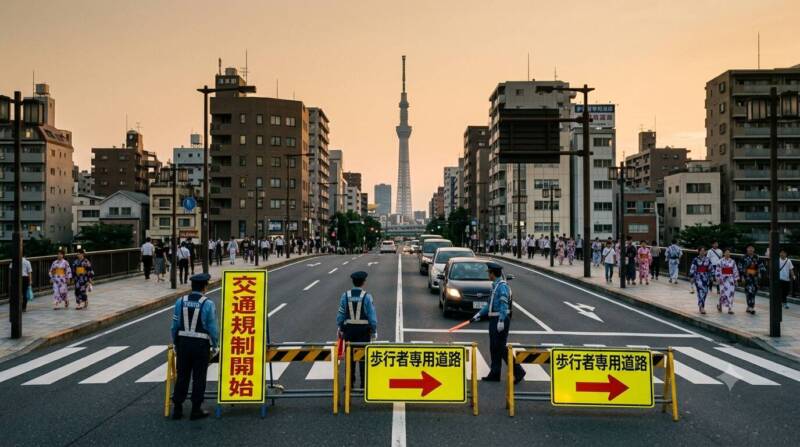 隅田川花火大会当日の車両通行止め交通規制マップ