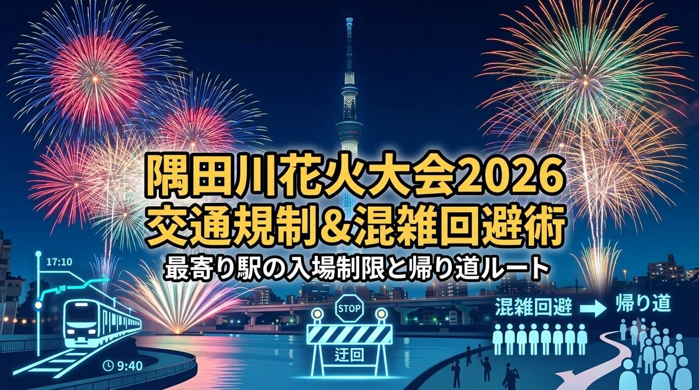 隅田川花火大会2026の交通規制と混雑回避のイメージ