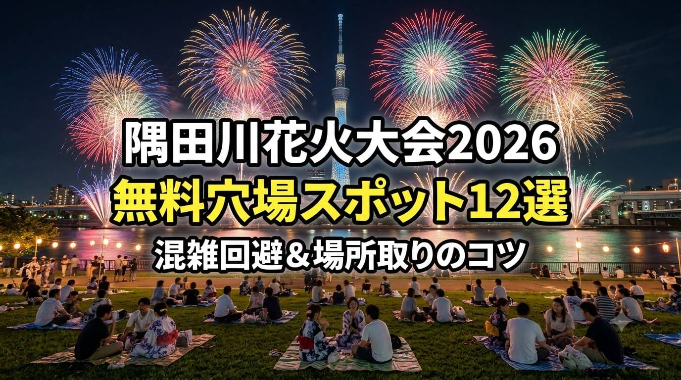 隅田川花火大会2026の穴場スポットと混雑回避のイメージ