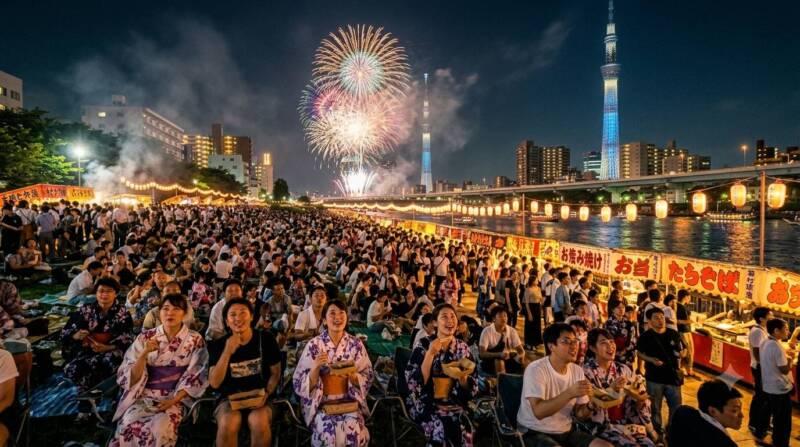 隅田川花火大会の市民協賛席(パイプ椅子席・シート席)のイメージ