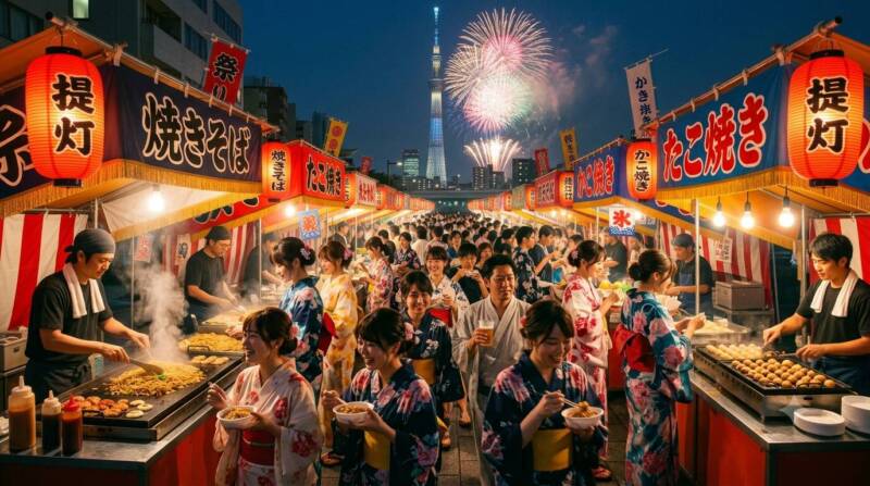 屋台の営業時間と混雑する時間帯のグラフ