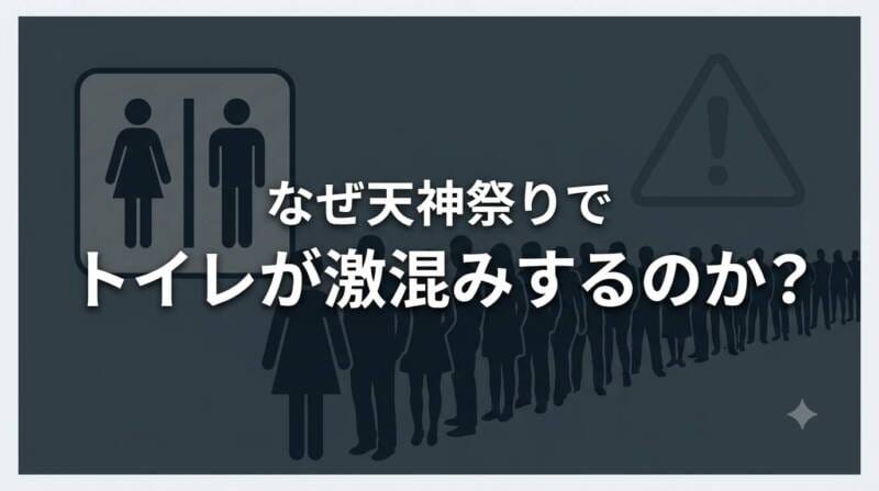 天神祭りでなぜトイレが激混みするのか、その混雑状況を解説するインフォグラフィック画像