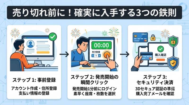 事前会員登録から発売日のスピード決済、ツアー利用の裏ワザまで、有料チケットを確実に手に入れる3つの鉄則ガイド