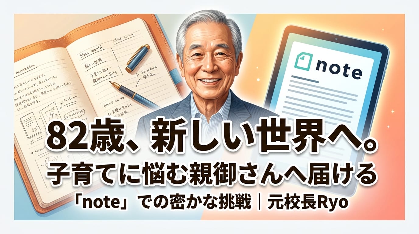 82歳元校長Ryoがnoteでの新しい挑戦を報告するアイキャッチ画像