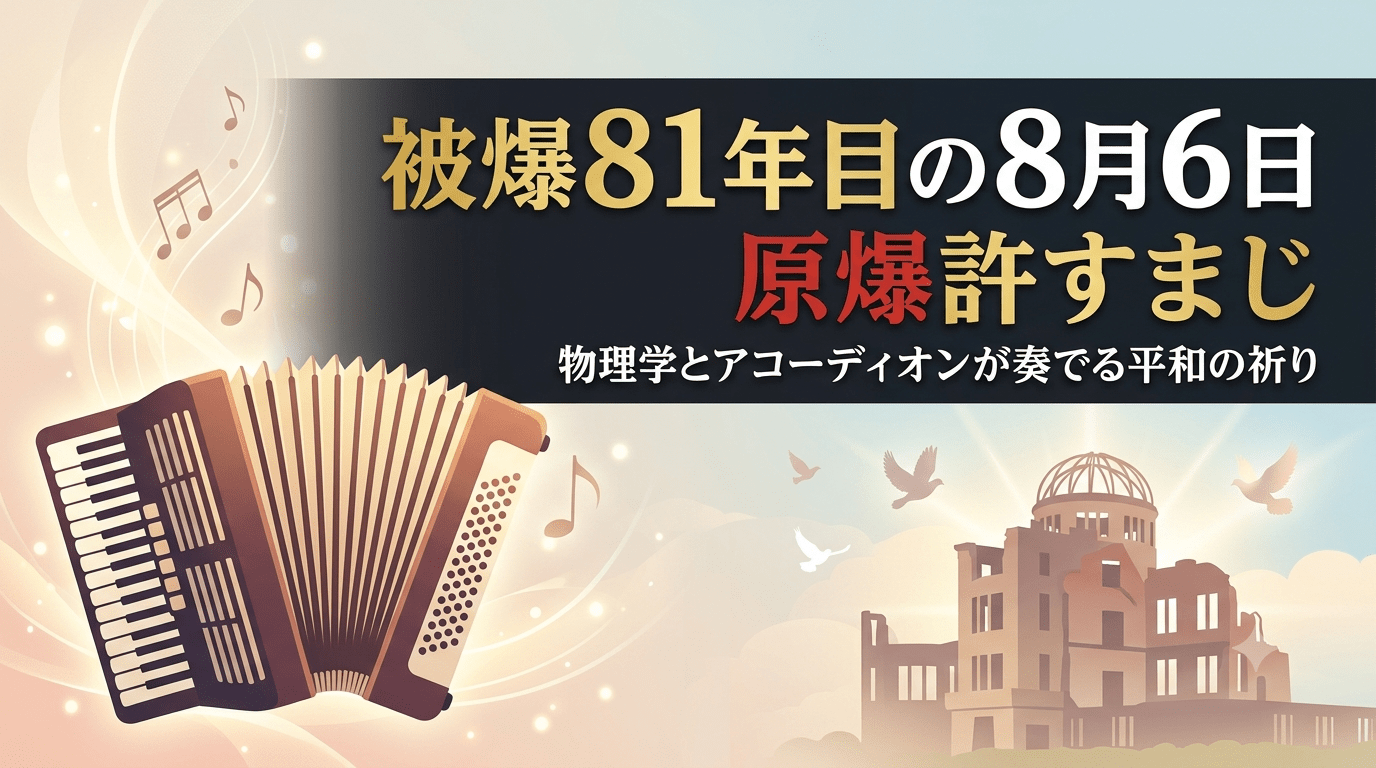 被爆81年目の8月6日に原爆ドームとアコーディオンで平和を祈るアイキャッチ画像