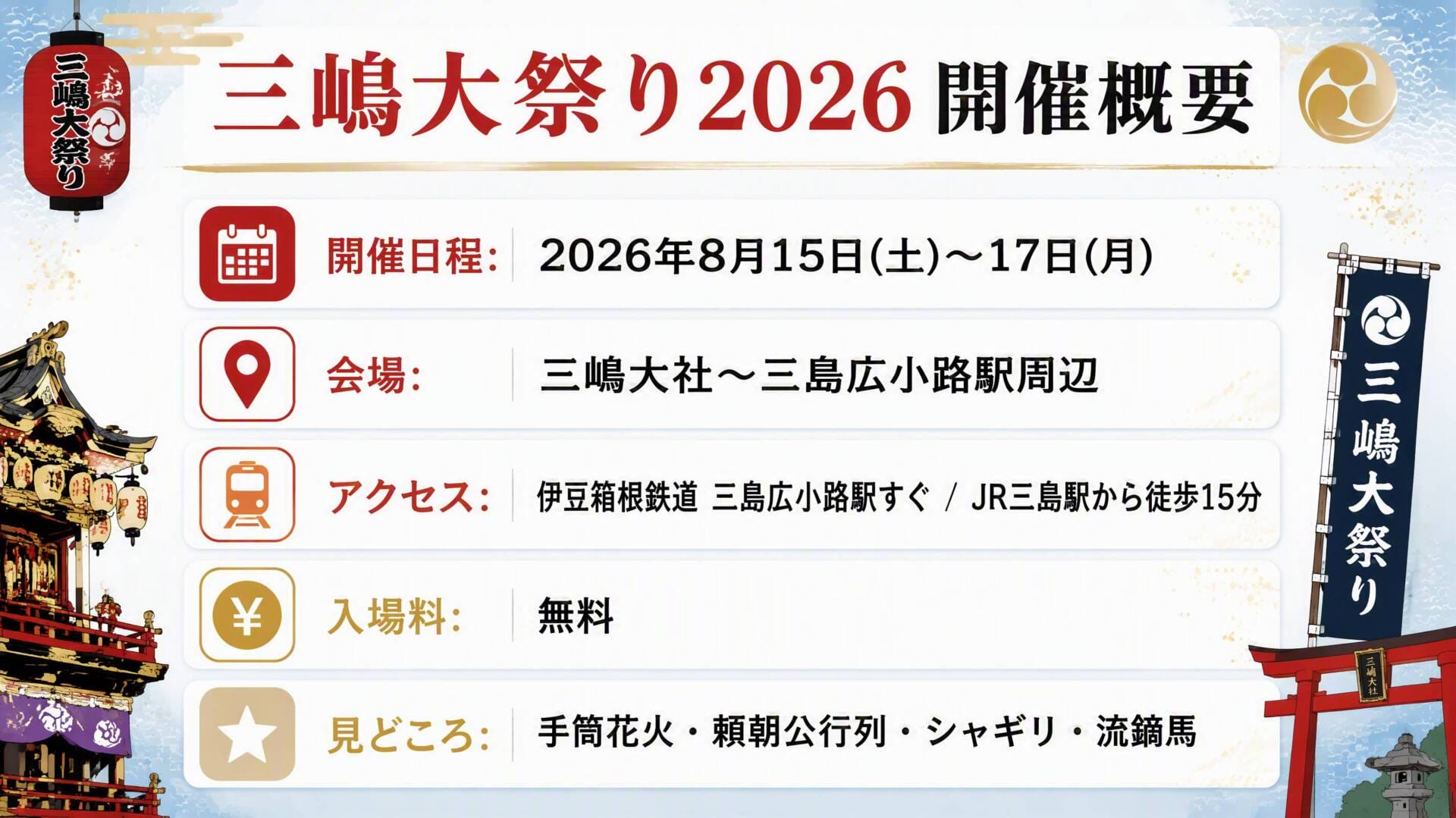三嶋大祭り2026 開催概要(日程・会場・アクセス・料金)