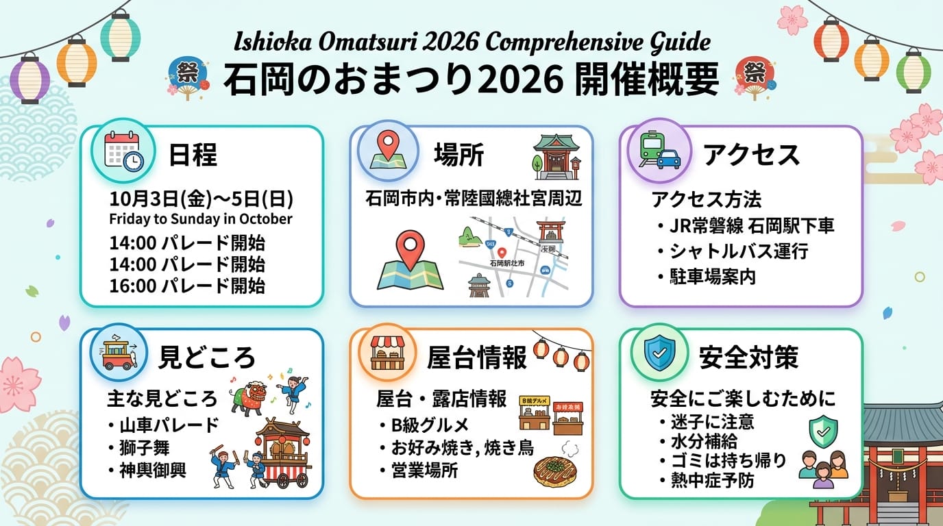 石岡のおまつり2026の開催概要と見どころをまとめた案内図