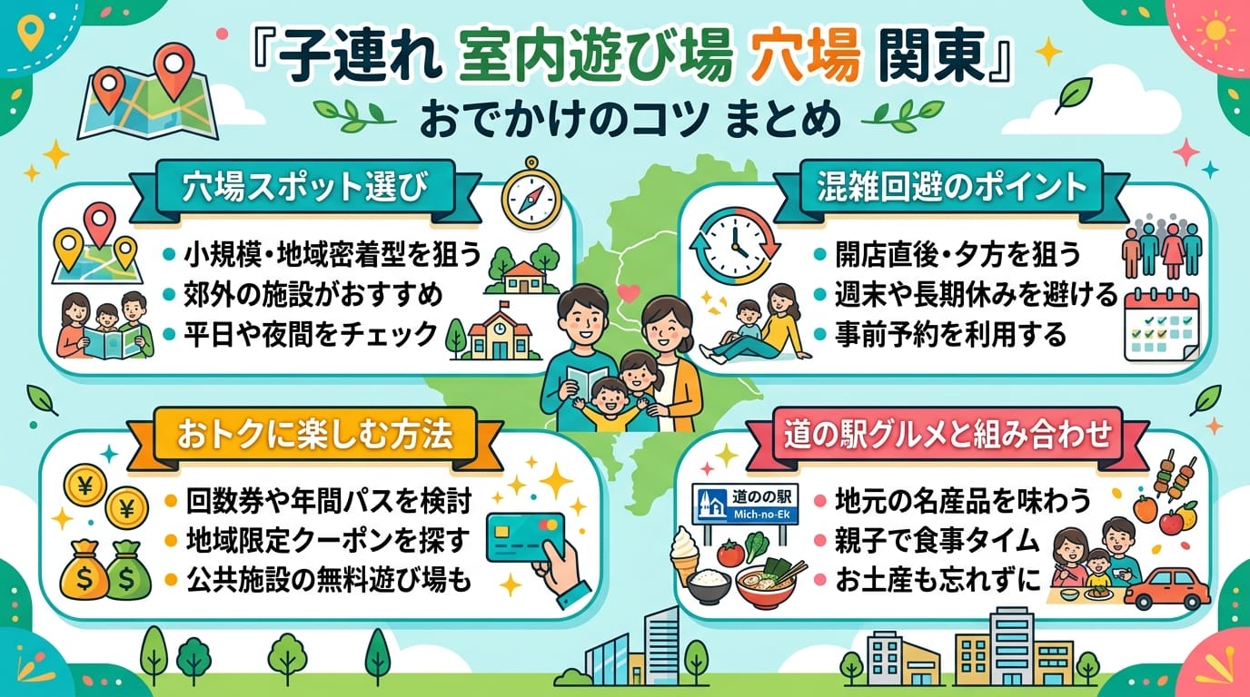 関東の子連れ室内遊び場穴場をわかりやすくまとめたインフォグラフィック