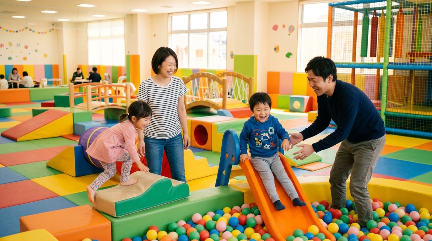 関東の穴場室内遊び場で遊ぶ親子の様子