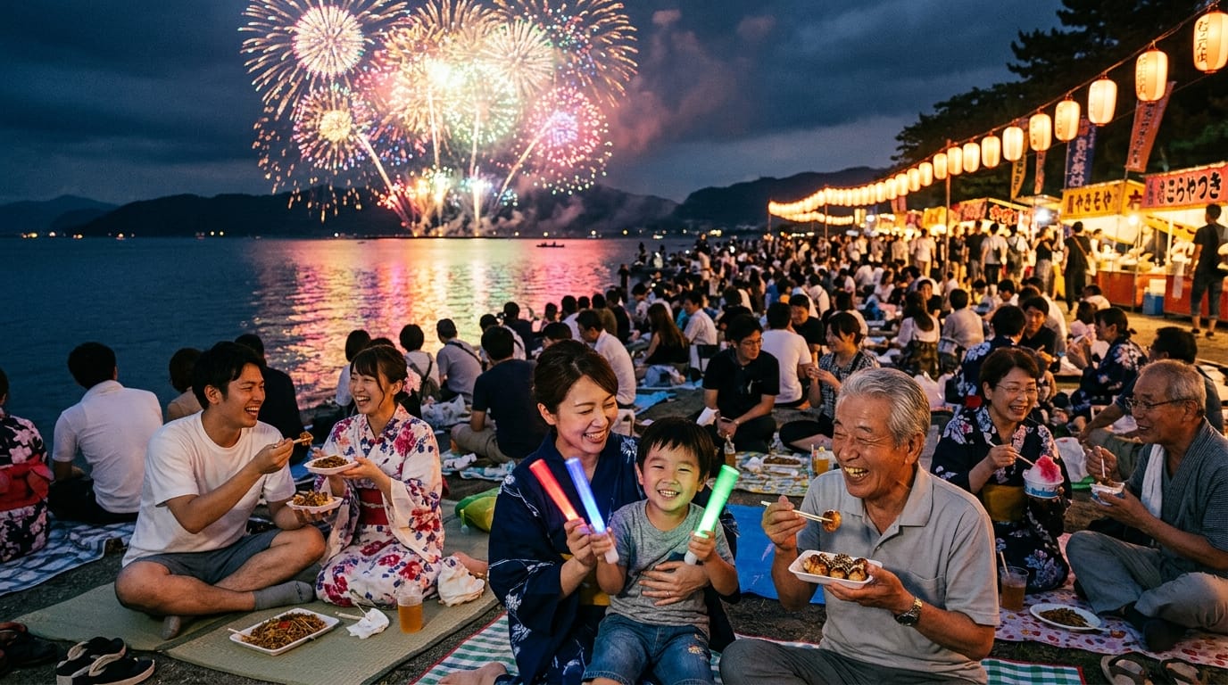 家族で楽しむ松江水郷祭の様子
