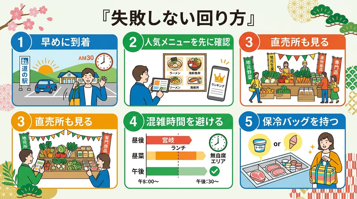 道の駅グルメランキングの選び方を示す手順インフォグラフィック