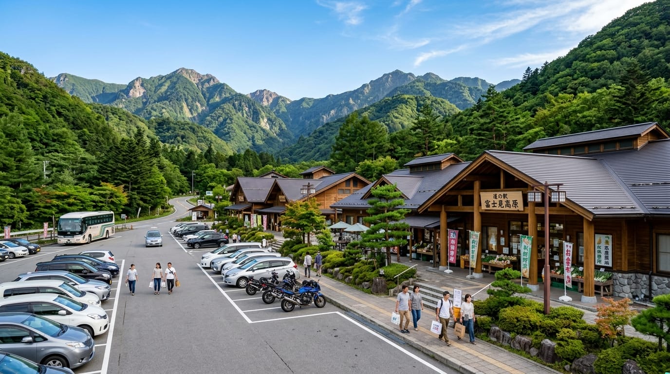 自然に囲まれた道の駅の開放的な風景