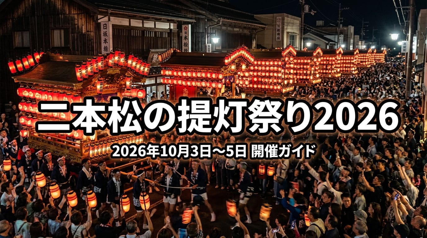 二本松の提灯祭り2026の幻想的な紅提灯と太鼓台の合同運行の様子
