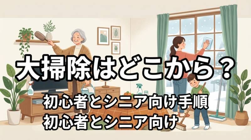大掃除をどこから始めるかを示す初心者とシニア向けのアイキャッチ画像