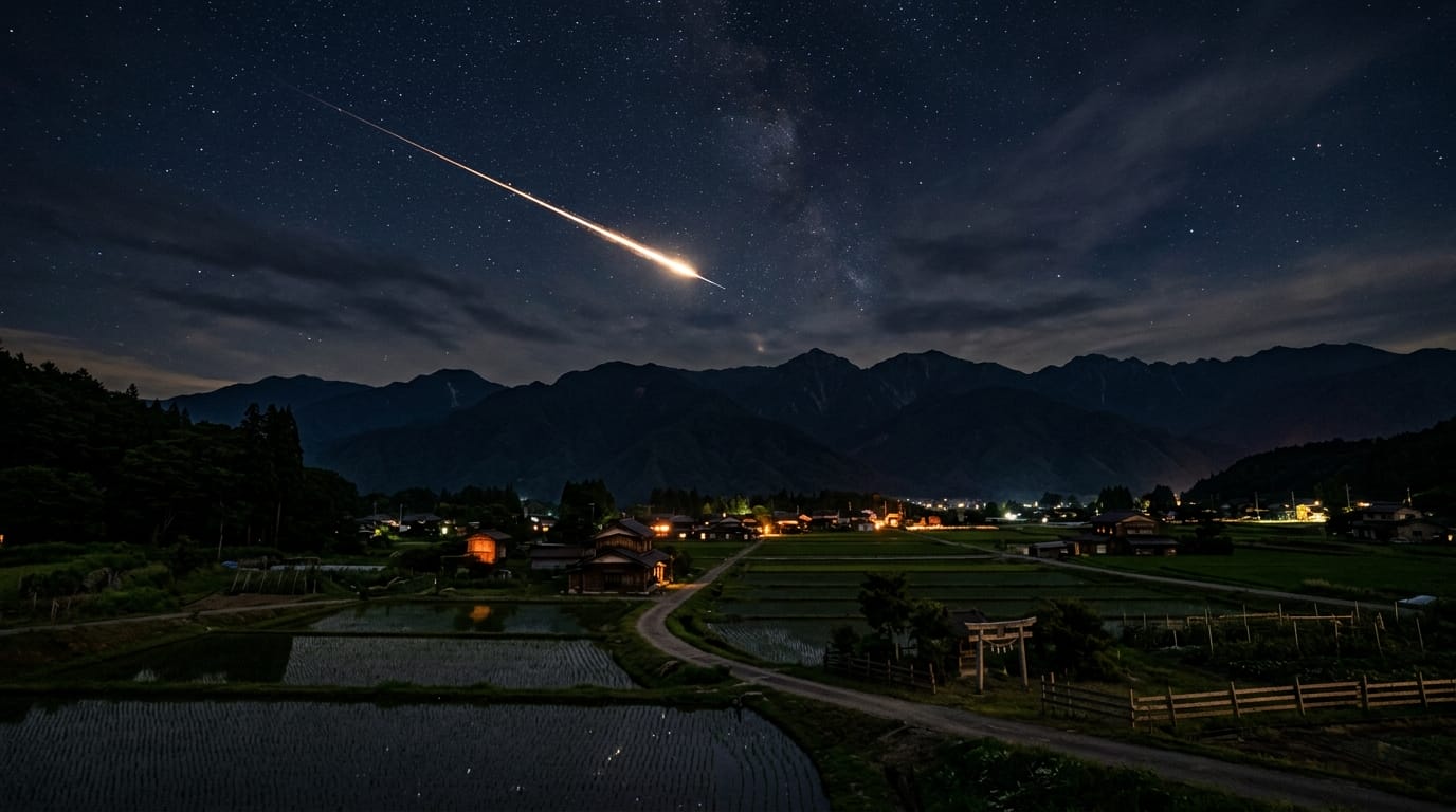 夜空と流星が美しい日本の風景