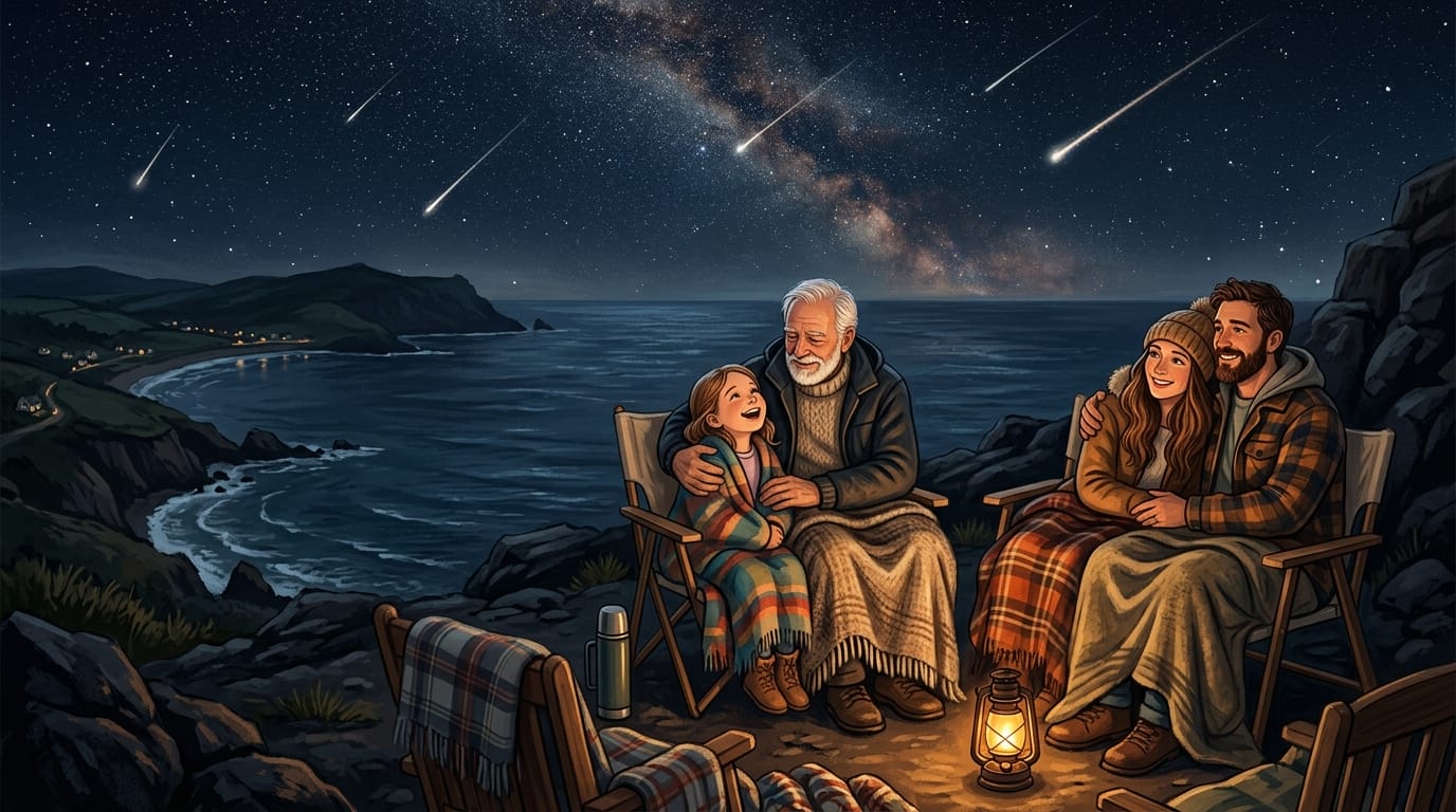 家族で流星群を眺めるイメージ
