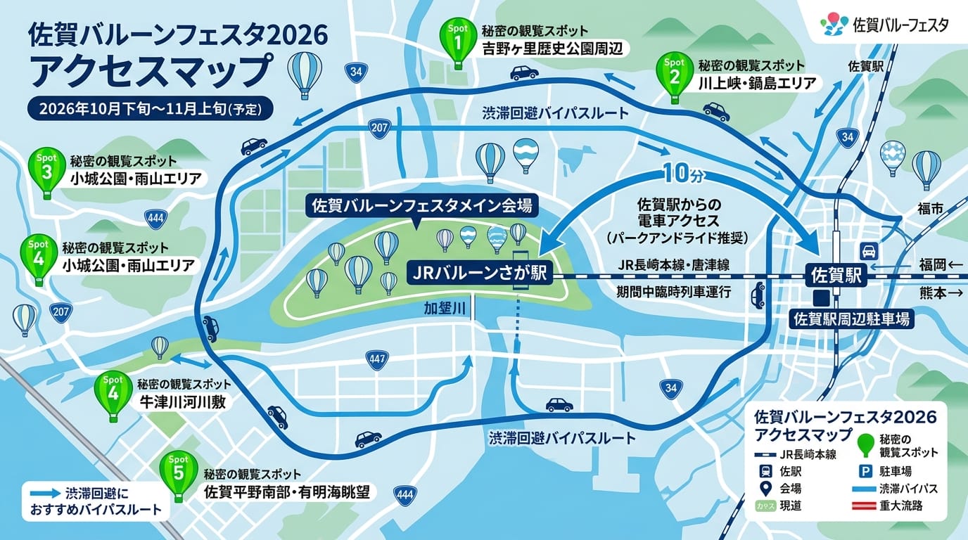 佐賀バルーンフェスタ2026の駐車場とアクセス混雑回避マップ