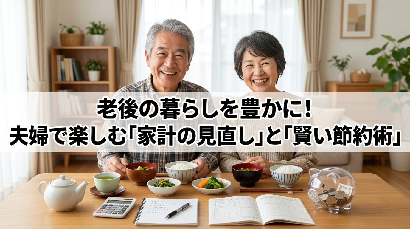 シニア夫婦が日用品や家計を見直す節約生活のイメージ