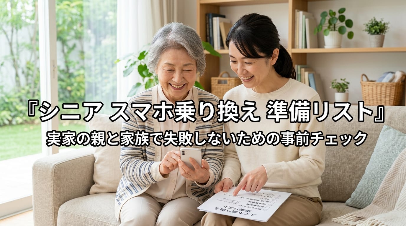 シニア スマホ乗り換え 準備リストを親子で確認している様子のアイキャッチ画像