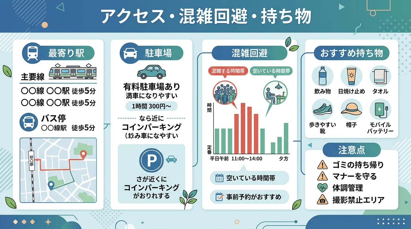 アクセスと混雑回避をまとめた図解