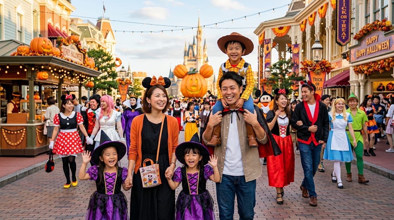 家族で楽しむ東京ディズニーリゾートのハロウィーン風景