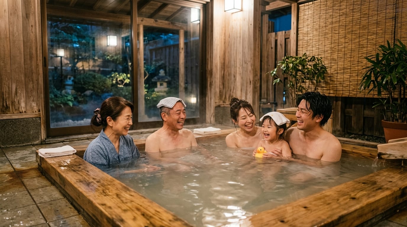 家族で日帰り温泉と室内遊び場を楽しむ関西のイメージ写真