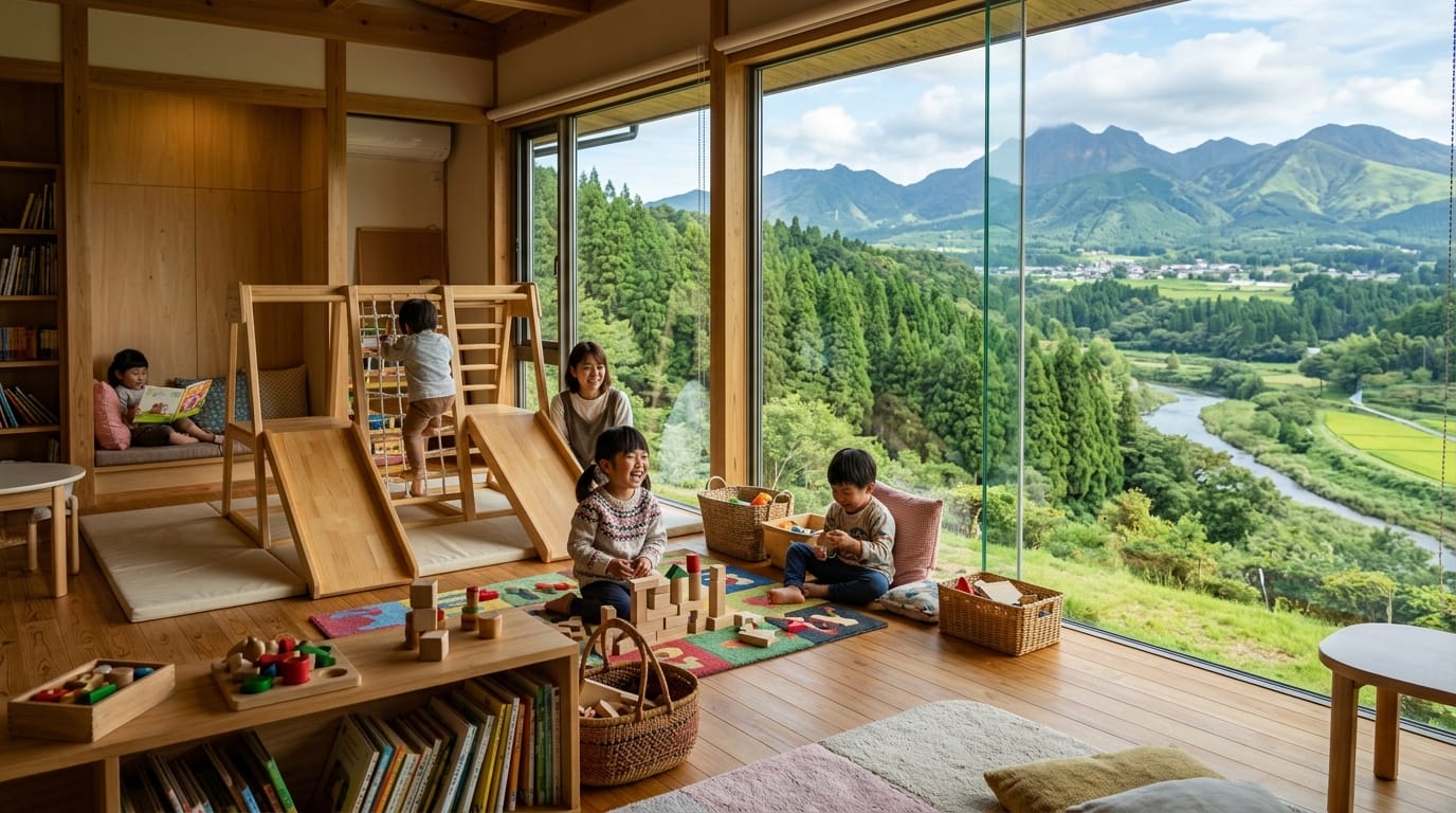 大分・熊本・宮崎エリアの室内遊び場と自然を組み合わせた風景画像