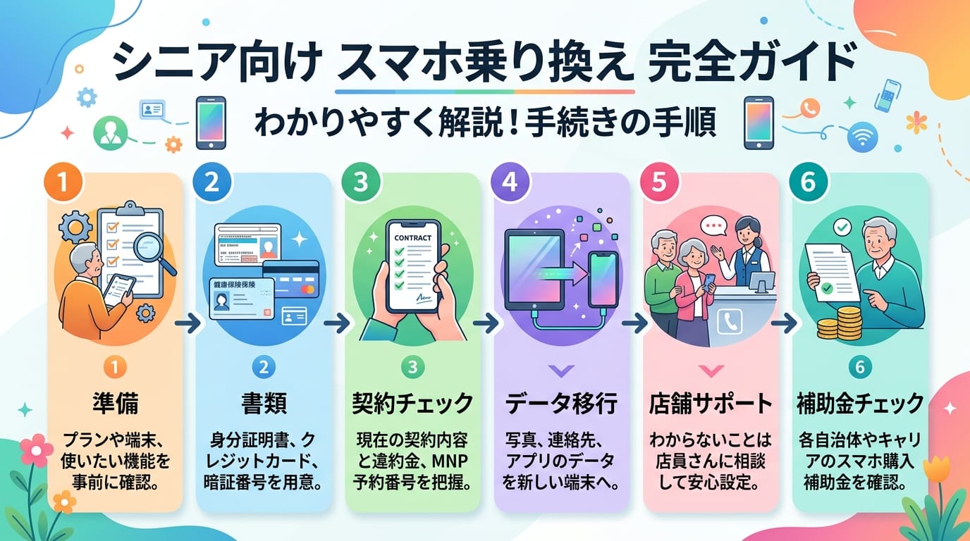 スマホ乗り換えの準備手順と注意点を整理した日本語インフォグラフィック